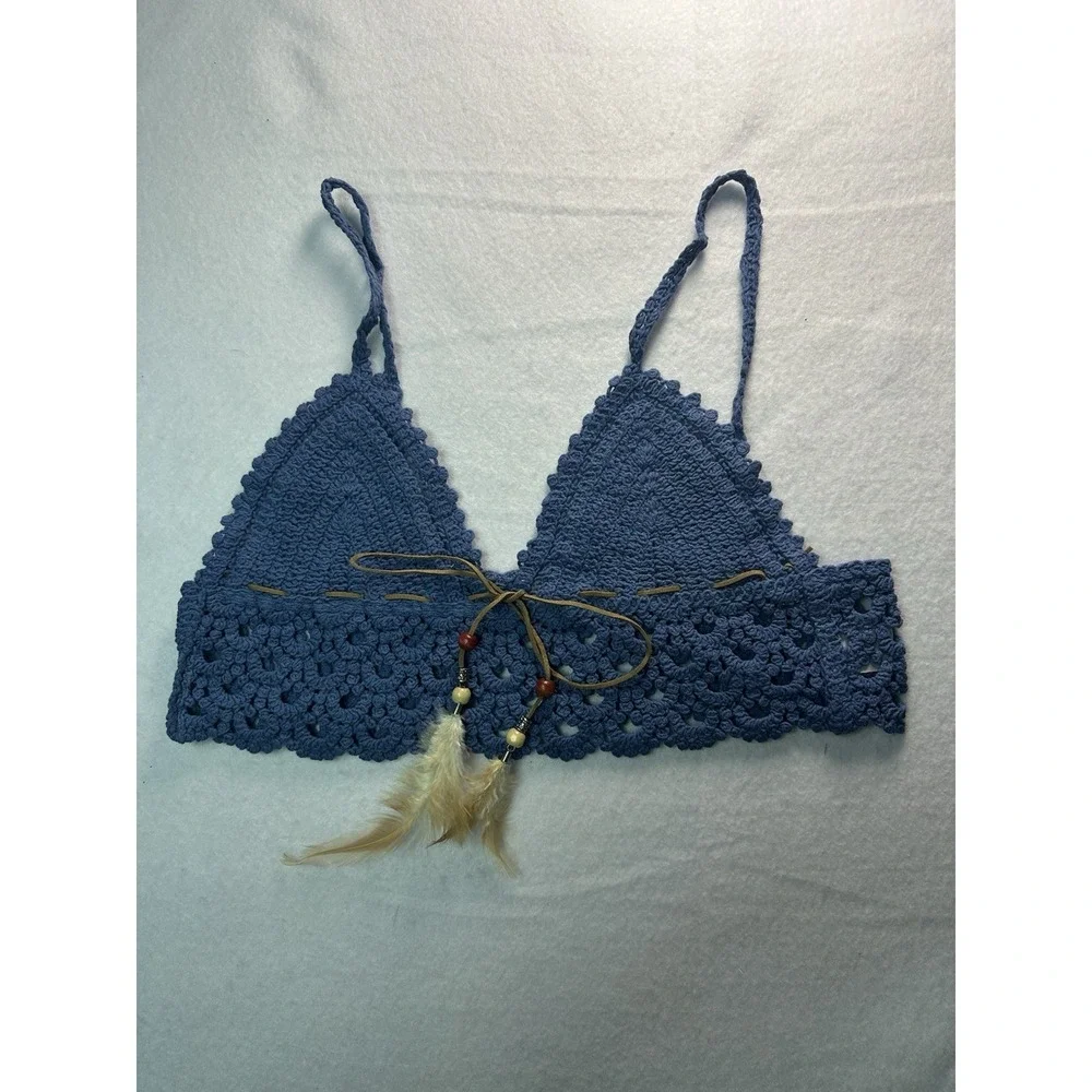 Bikini Crochet Top Denim Colored Size S/M Women's New